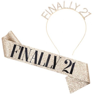 ''Finally 21'' Sash & Rhinestone Headband Set - 21st Birthday Gifts Birthday Sa...