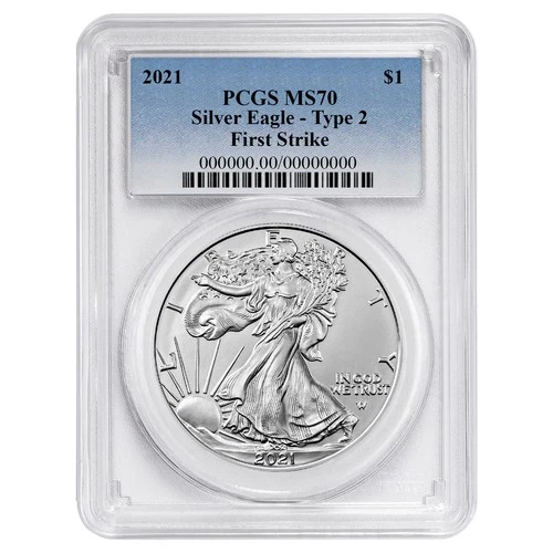 2021 $1 Type 2 American Silver Eagle PCGS MS70 FS Blue Label