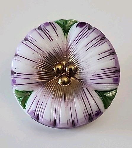 Vintage Purple Flower Handpainted Milk Glass White Buttons 3/4"