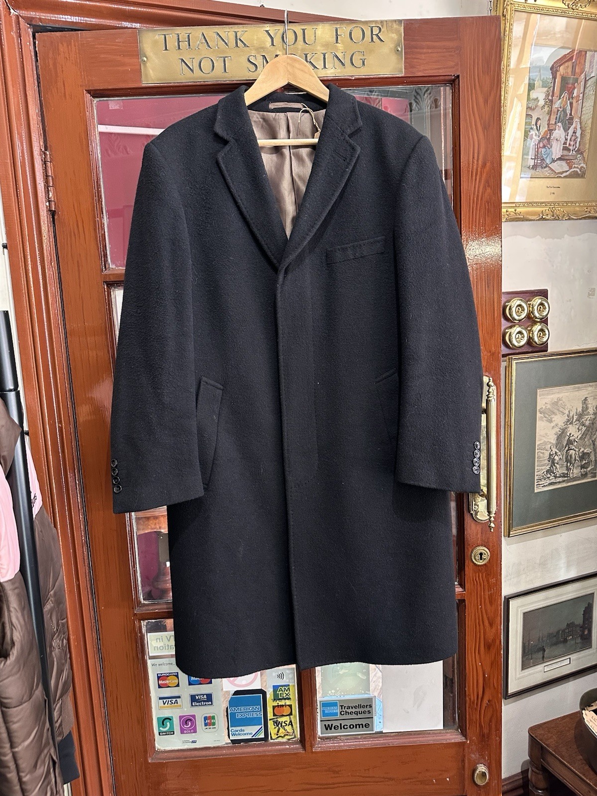 Vintage Crombie Overcoat Cashmere Blend Black Approx XL