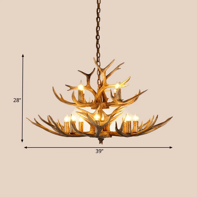 39" Rustic candle Antler Style LED Deer Chandelier Large Pendant Light Fixture - Image 3 of 4