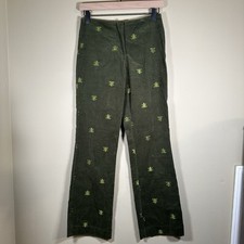 Vintage Lilly Pulitzer Green Corduroy Frog Embroidered Pants Woman  s 0 Preppy