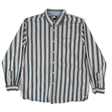 Tommy Hilfiger Vintage Button Up Shirt Mens XL Long Sleeve Striped Cotton Pocket