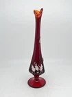 Vtg Fenton Hand Painted Holly Ruby Amberina Swung Glass Vase Signed Glowing!