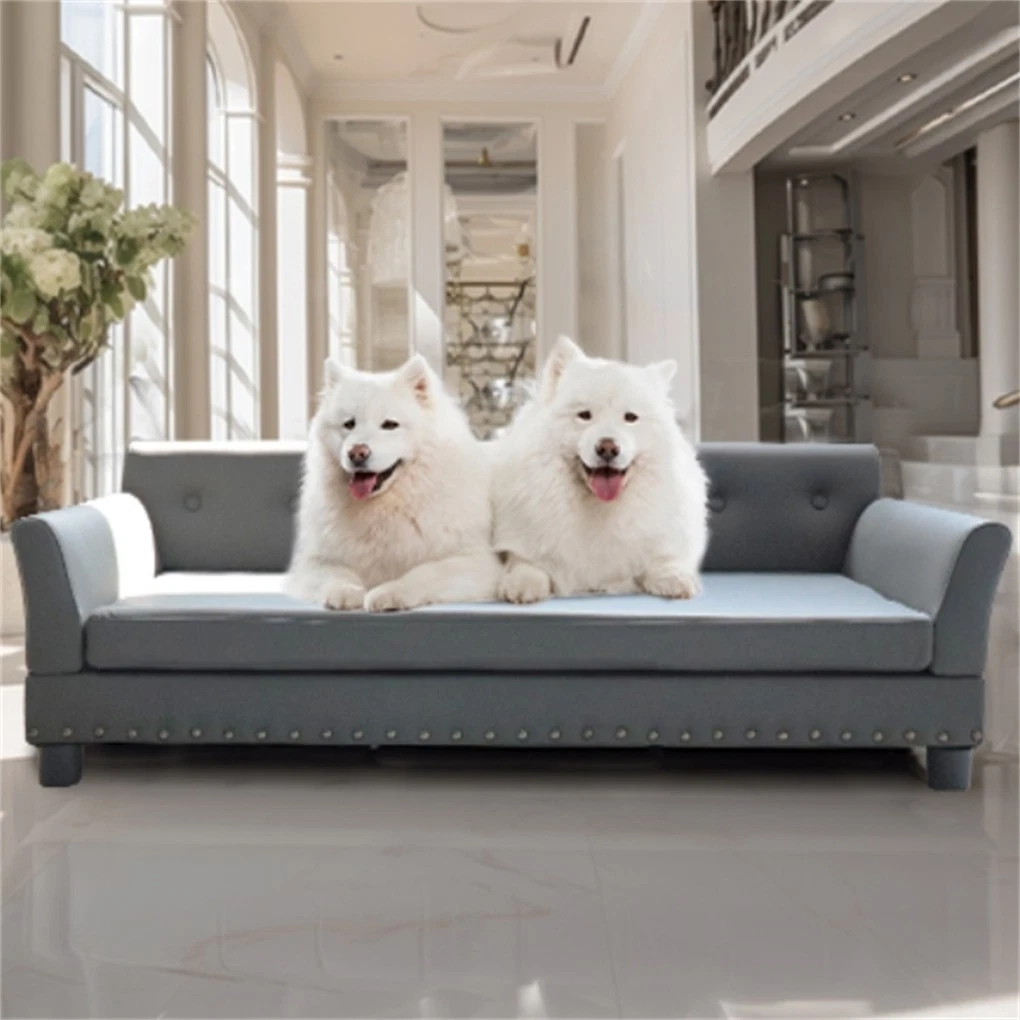 Leather Dog Sofa Elevated Pet Couch Bed Orthopedic Cushion for Medium Large Dogs