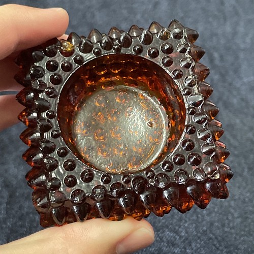 1 Vintage Amber Fenton Votive Candle Holder Salt Cellar Glass Hobnail Spike - Picture 2 of 4