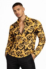 Versace Informal Shirt Twill Poly Baroque Black And Gold 50IT US L 1750 Retail