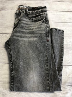 True Rebel Jeans Mens 36x32 Gray Acid Wash 805 Straight Fit Stretch Denim Red