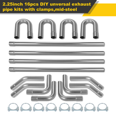 16Pcs 2.25'' DIY Mild Steel Universal Custom Mandrel Exhaust Pipe Bend Kit &Clamp