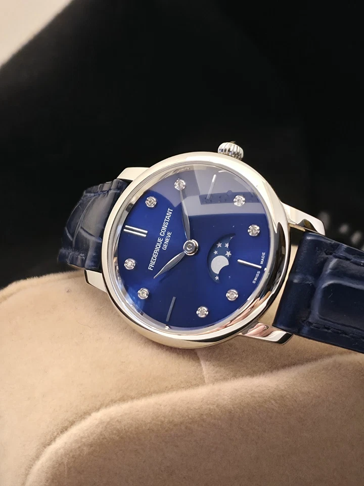 Frederique Constant EtatNeuf Phase De Lune Cadran Bleu Serti Diamants Garantie 6 - Photo 4/4