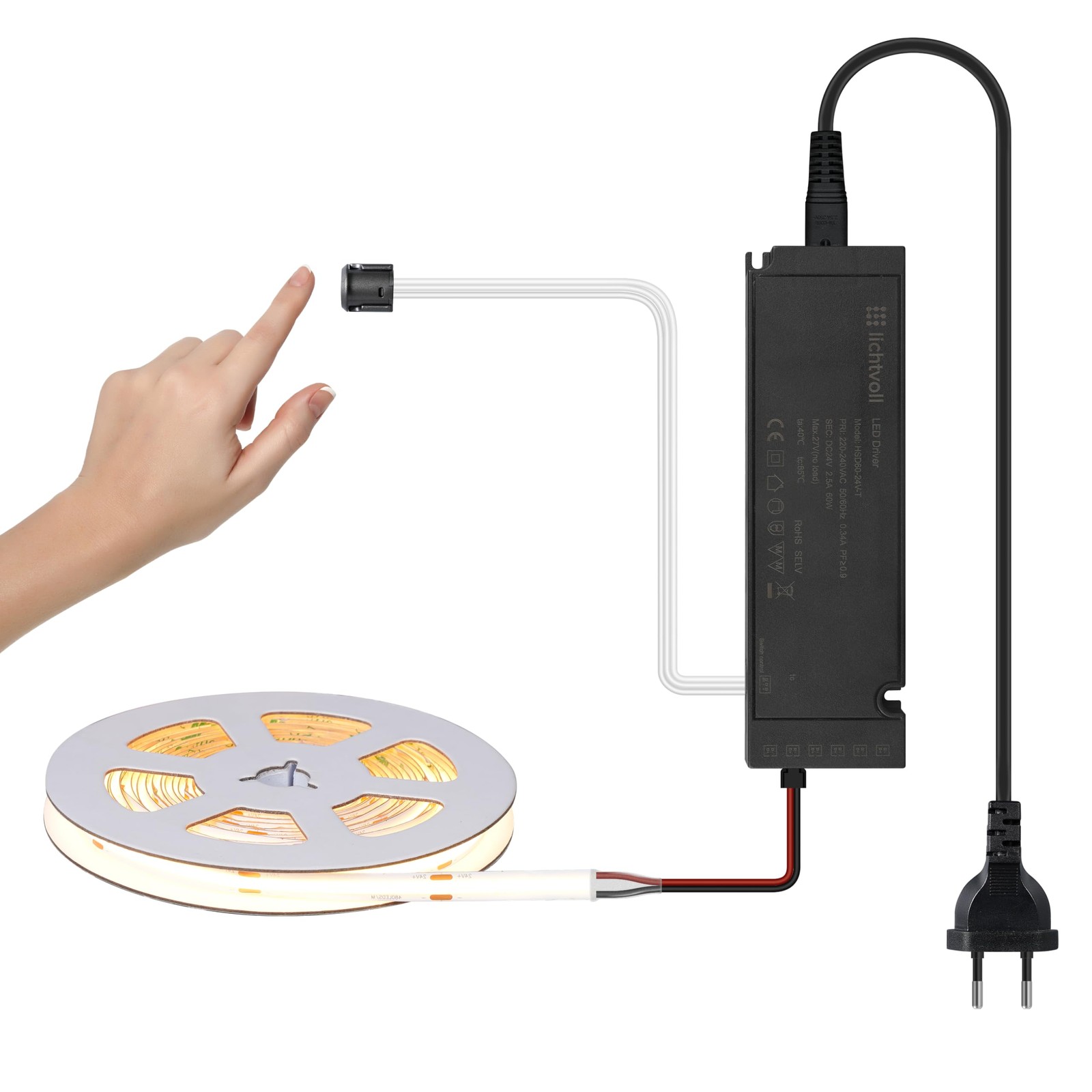 Bande LED COB 5m 3000K blanc chaud 480 LED/m avec variateur d'intensité