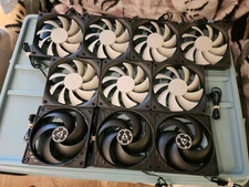 Lot of 10 X 120mm PC Case fans (7 X Hyte + 3 Arctic) 