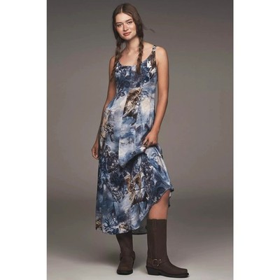 New Anthropologie Pilcro Sleeveless Scoop-Next Midi Dress $178 Large Blue Floral