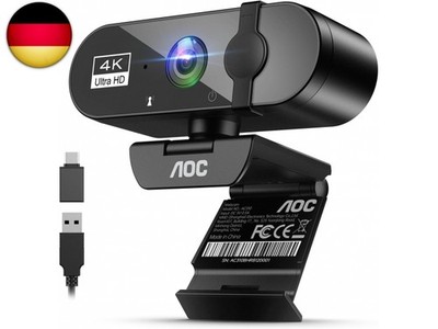 AOC Webcam 4K Ultra HD, 4K Webcam mit Mikrofon & Objektivabdeckung, PC