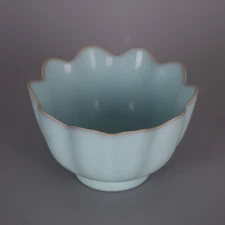 6.7" Chinese Song Porcelain Ru Kiln Celeste Glaze Hacking Lotus Flower Bowl