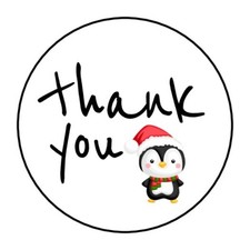 30 CHRISTMAS THANK YOU ENVELOPE SEALS LABELS STICKERS 1.5" ROUND PENGUIN