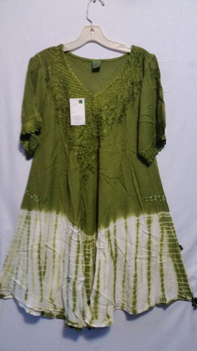 Women Clothing Blouse Shirt Short Dress Summer Beach Party Green White Free Size - 第 3/7 張圖片