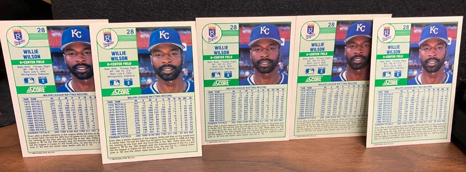 1989 Score Baseball Willie Wilson #28 (5 Cards!!) - Image 2 of 2