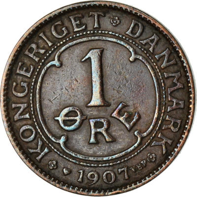 Danish Coin 1 Øre | King Frederik VIII Monogram | Denmark | 1907