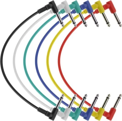 6.35mm Right Angled Jack Plug Mono Patch Lead Set 0.3m Guitar Pedals Mixers etc
