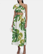 Farm Rio Monstera Knot Dress Anthropologie One Shoulder Cut Out Leaf Size XS NEW