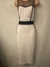 New Look White And Black Body Con Dress Size 12 Medium Mesh Sexy Party Holiday