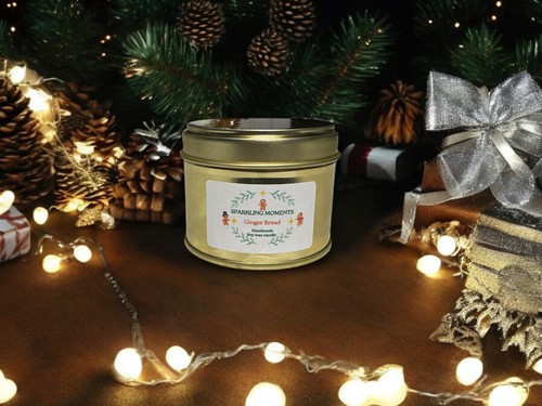 Candle Handmade Soy wax Festive Gingerbread Gold 100ml tin - Picture 3 of 5