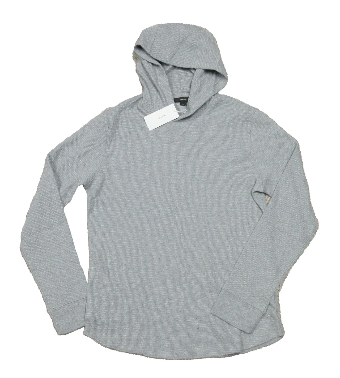 Vince Men's Heather Stone Gray Waffle Knit Thermal Pullover Hoodie