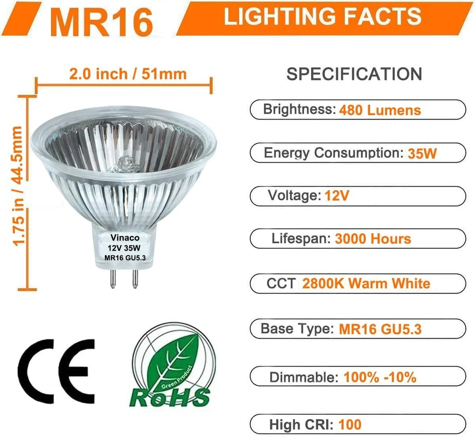 6 Pack MR16 Light Bulbs 35W 12V 2 Pin GU5.3 Base Dimmable, Spot Light Bulbs - Image 4 of 4