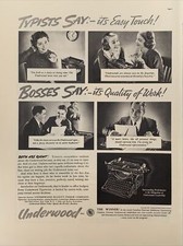 1937 vintage Underwood typewriter Print Ad, It's Easy Touch It's Quality Of Work thumbnail