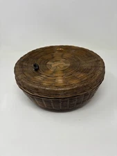Vintage Round Wicker Sewing Basket 10"