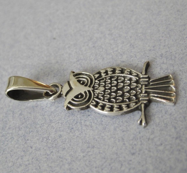 Mexican 925 Silver Taxco Oxidized Etched GOOD LUCK Charm OWL Bird Lucky