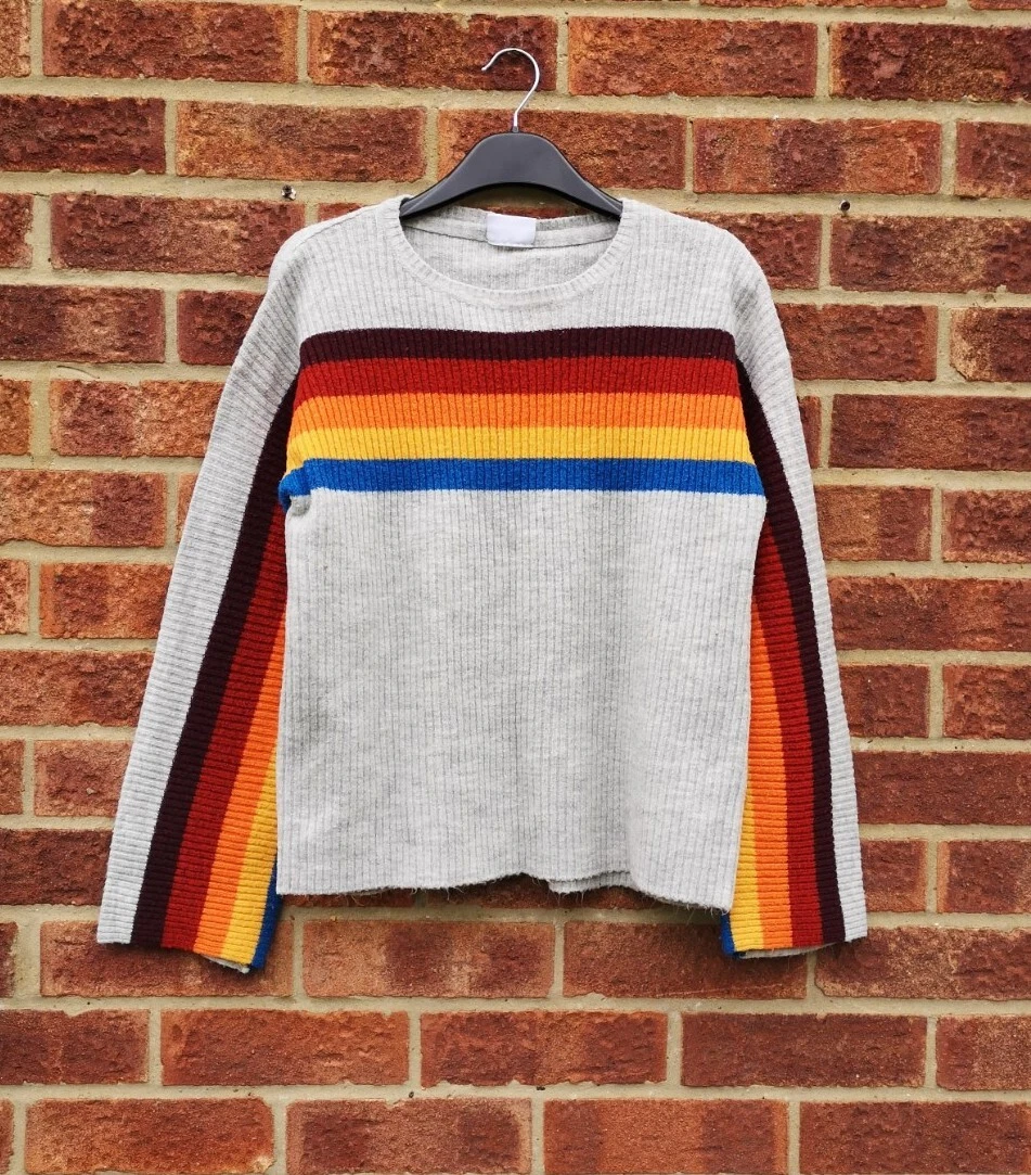 Red blue and shop yellow striped sweater