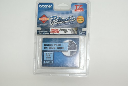 Brother P Touch Laminated Label Narrow Tape TZ-541 3/4" Black On Blue - Picture 3 of 5