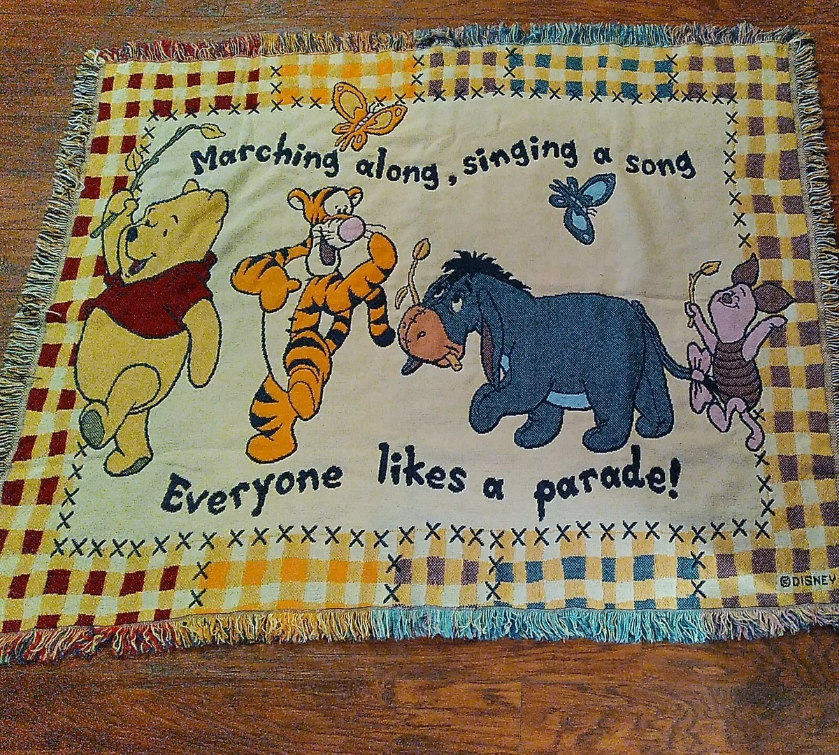 Vintage Classic Winnie the Pooh Disney Fringed Woven Throw Blanket 54