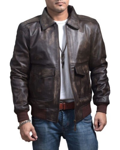New Men Leather Jacket A2 Flight Distressed Vintage Brown Leather