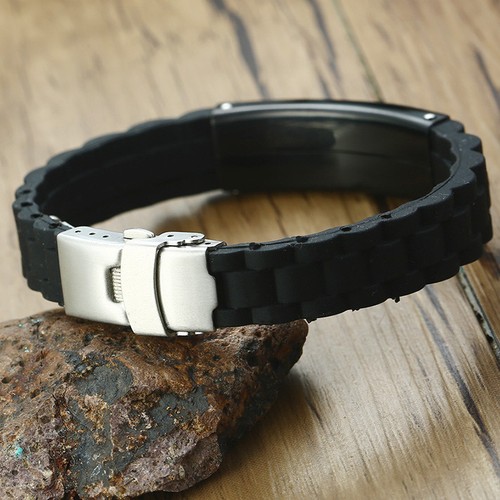 Alerta Médica ID Hombres Mujeres Pulsera Silicona Negra Personalizar Grabado - Imagen 7 de 15