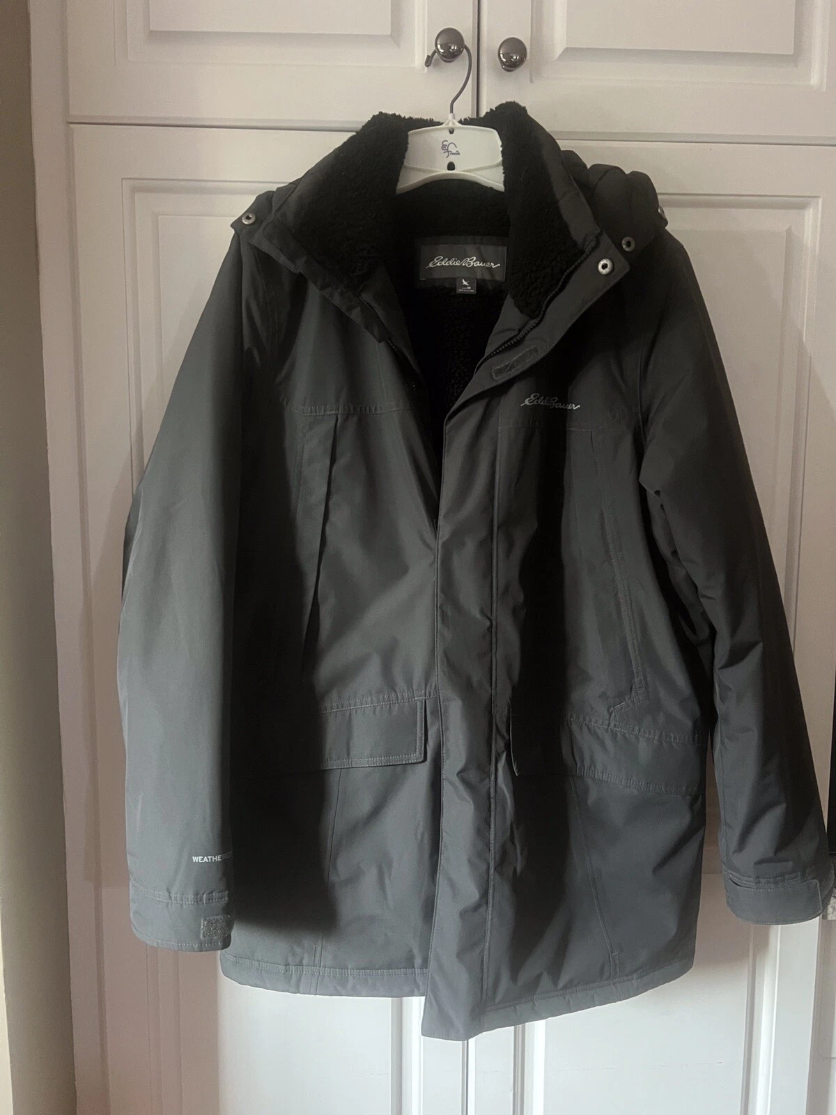 Eddie Bauer Men's Hooded Parka, Fleece Lined, Black Winter Coat, Jacket Size: M