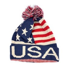 USA Winter Hat - Knit, Cuffed Beanie with Pom Pom, USA Flag Large-X-Large