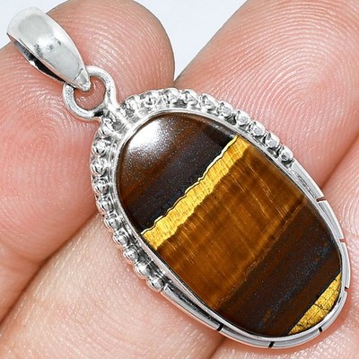 Natürliches Tigerauge - Afrika 925 Sterling Silber Anhänger Schmuck P-1058