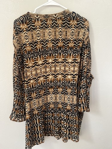 Tunica Catherines 4X 30/32W camicia top marrone chiaro righe pieghe elasticizzata perline - Foto 4 di 6
