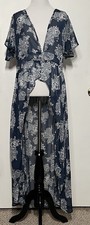 Sheer Floral Duster Kimono L Blue Cottagecore Festival Boho Maxi Layering