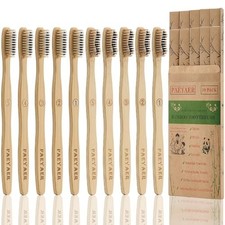 Bamboo Toothbrushes 10 Pack Biodegradable Soft Medium Charcoal Bristles