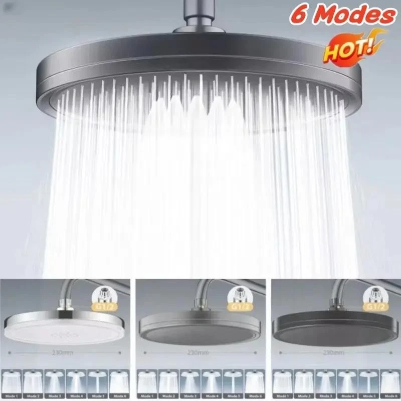 Large Rainfall Shower Head High Pressure 6 Mode Supercharge Bathroom Top Shower