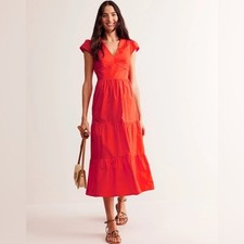 Boden May Cotton Poplin Midi Tea Dress Mandarin Orange Size 10R