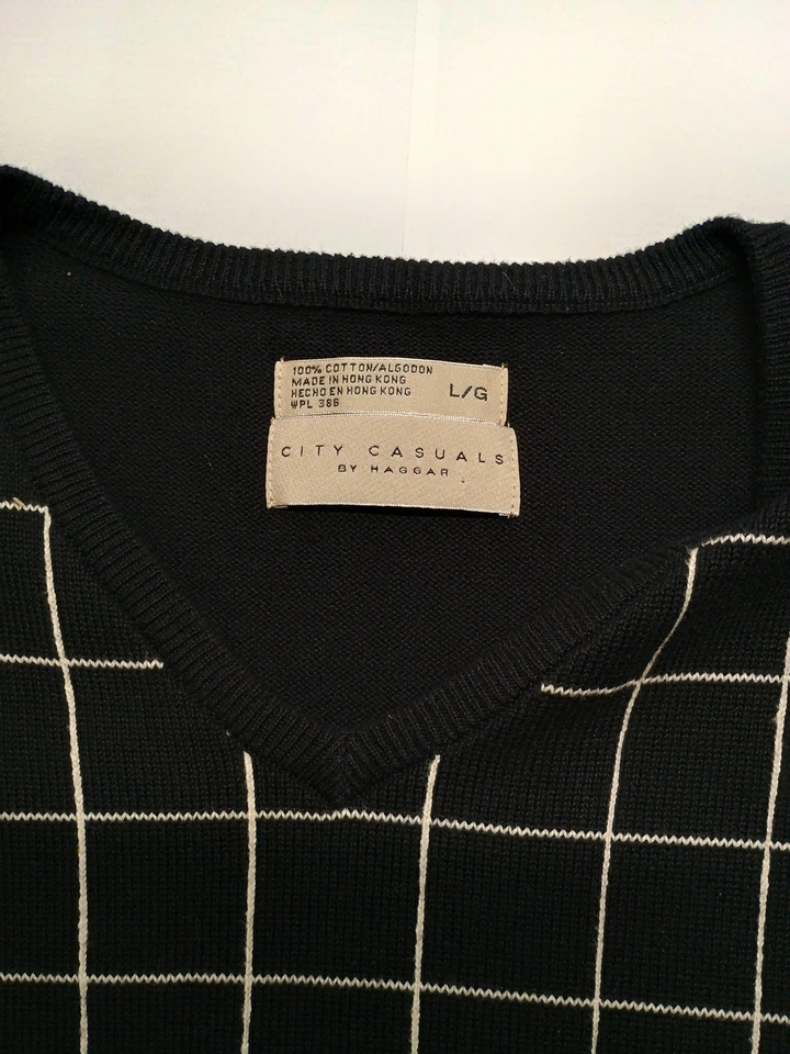 Colete Suéter Masculino Vintage City Casuals Grande Preto Xadrez Algodão  - Imagem 2 de 4