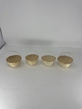 Set of 4 Miniature White Wicker Baskets Gold Wire Handle Dollhouse Decor