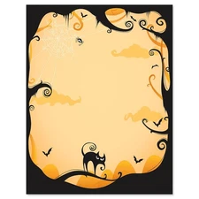 Orange Fright Night Halloween Letter Papers- 25 Sheets of Fall Holiday Comput...