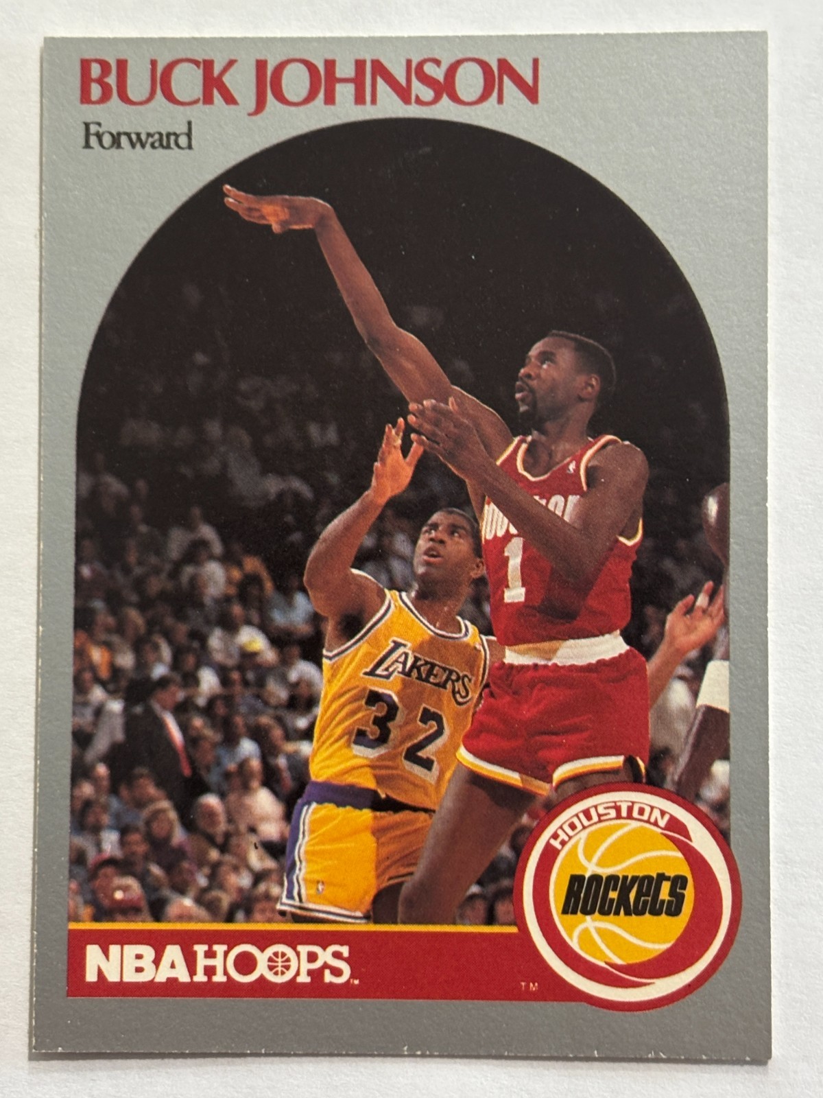 1990-91 NBA Hoops #125 Buck Johnson Houston Rockets Magic Johnson Background