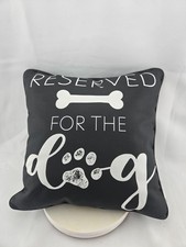 Pillow RESERVED FOR THE DOG - Indoor Outdoor Toss Throw Black, White paw prints